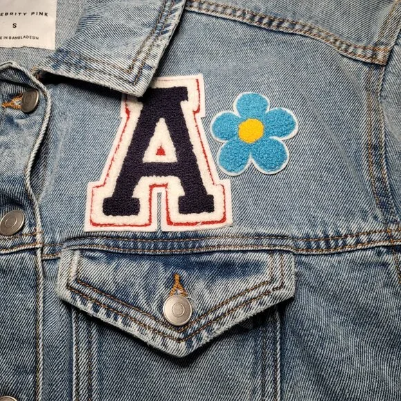 Celebrity Pink Oversized Patchwork Denim Jacket Distressed Womens Small Retro - Picture 3 of 11